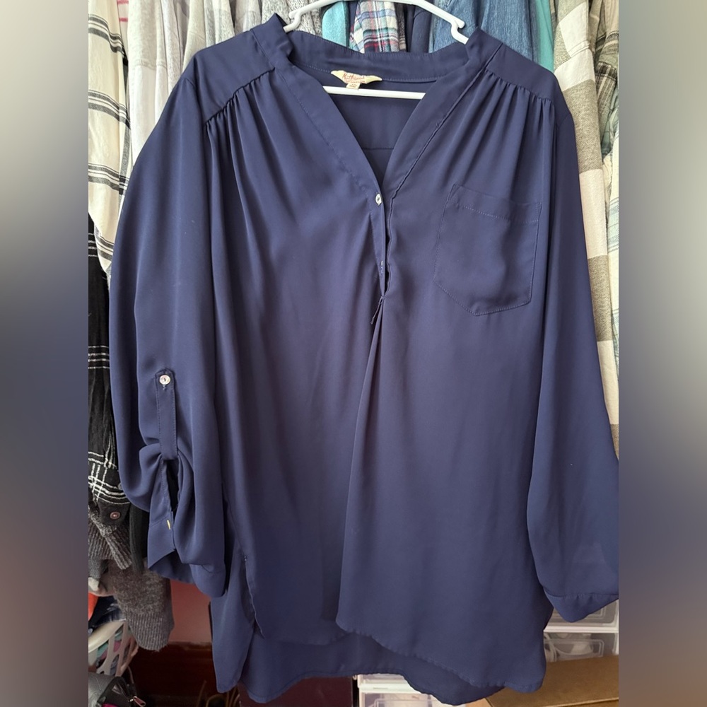 Navy V-Neck Long Sleeve Women's Blouse
